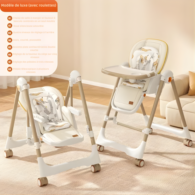 Chaise Haute Bébé 4 Roulettes à Bascule