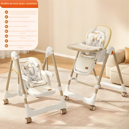 Chaise Haute Bébé 4 Roulettes à Bascule
