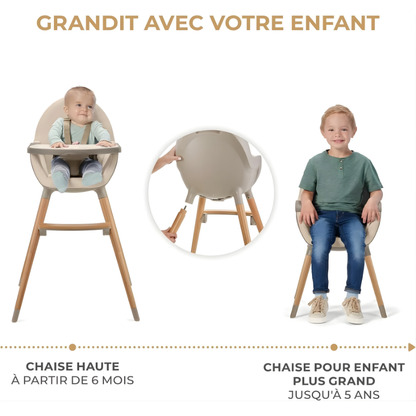 Chaise Haute Bebe Scandinave Evolutive Beige