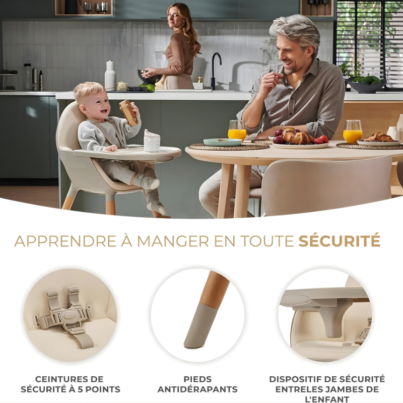 Chaise Haute Bebe Scandinave Evolutive Beige
