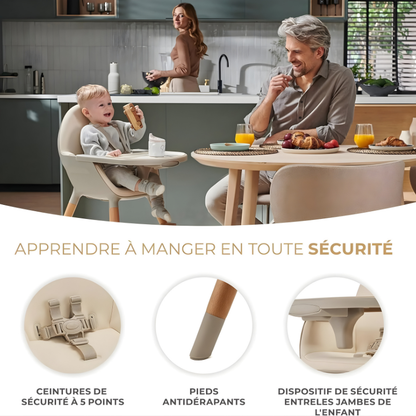 Chaise Haute Bebe Scandinave Evolutive Beige